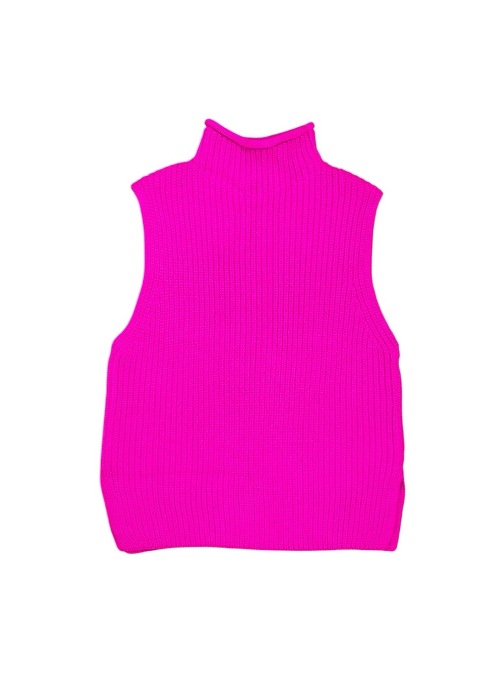 Zara Sleeveless Mock Neck Ribbed Sweater Small Hot Pink